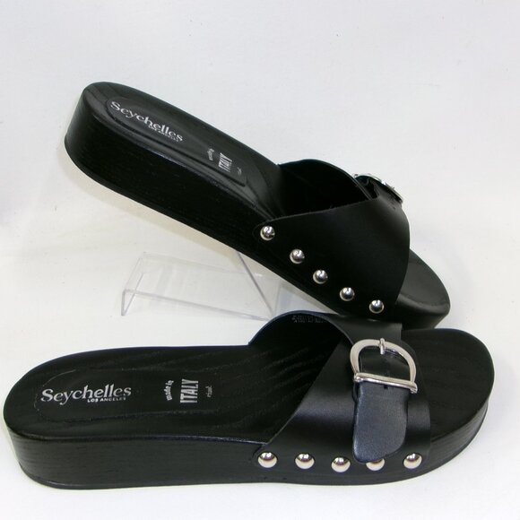 NEW Seychelles Italy Sorbet Black Leather Platform Wedge‎ Sandals 9.5 US - Picture 1 of 5